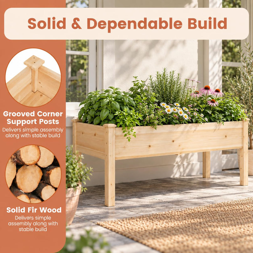 GIANTEX 48" Raised Garden Bed with Drainage Holes & Slotted Corner Posts (1/2)