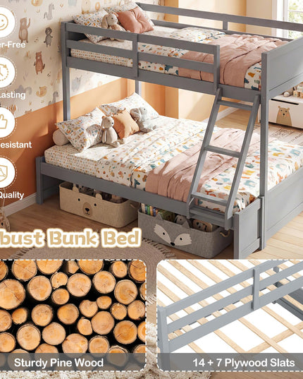 Giantex Twin Over Fulll Bunk Bed Wood Bunk Bed
