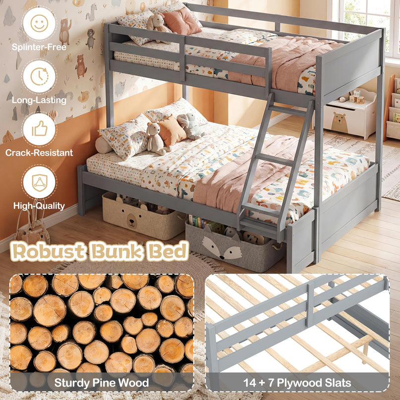 Giantex Twin Over Fulll Bunk Bed Wood Bunk Bed
