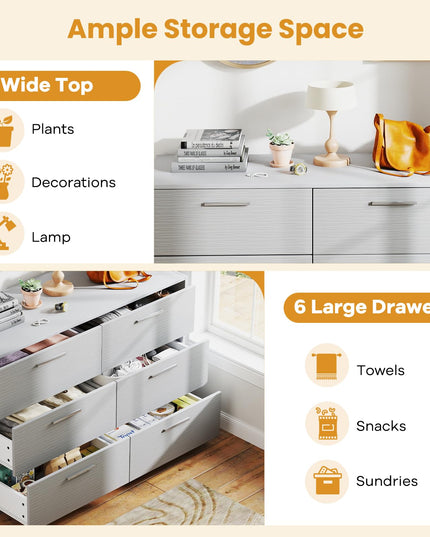 Giantex Storage Cabinet with 6 Drawers, Metal Legs & Handles, Anti-Toppling Devices, Grey