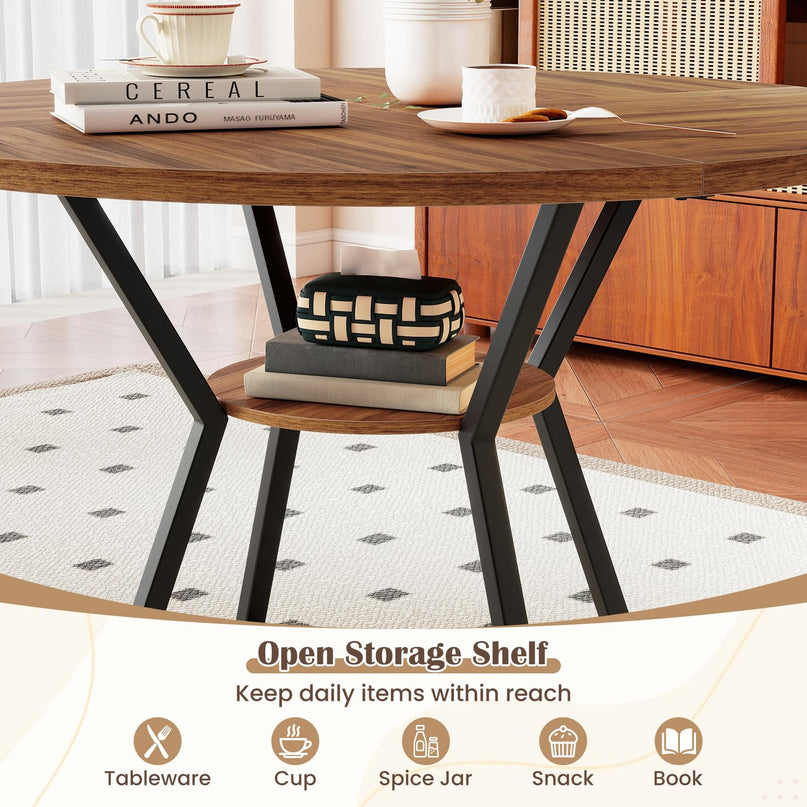 Giantex 47" Round Dining Table for 4 with Storage Shelf & X-Shaped Metal Base
