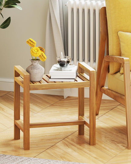 Giantex Teak Wood Shower Bench - 20" Waterproof Shower Stool with Handles and Slatted Seat for Inside Shower