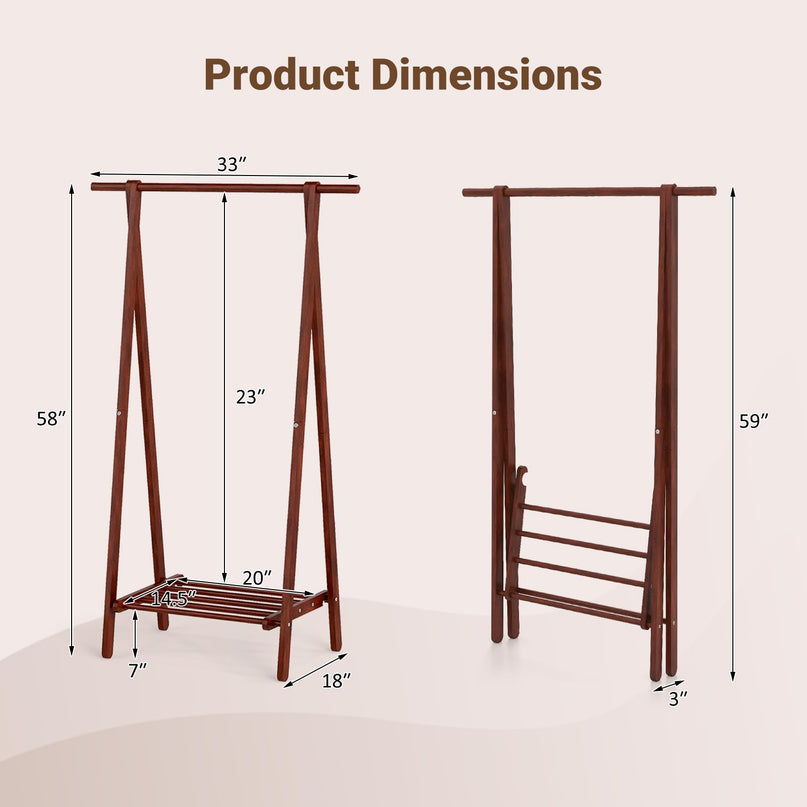 Giantex Solid Rubber Wood Clothes Hanging Stand with Storage Shelf for Garments Hats Handbags