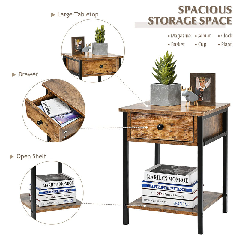 Giantex 2-Tier End Table with Drawer&Shelf Easy Assembly Sofa Side Table