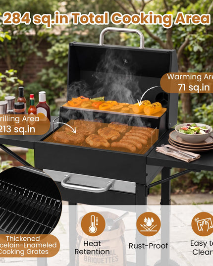 Giantex Charcoal Grill with 2 Side Tables for Backyard Picnic Party Camping