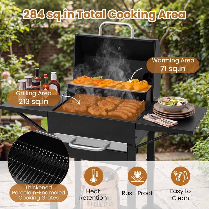 Giantex Charcoal Grill with 2 Side Tables for Backyard Picnic Party Camping