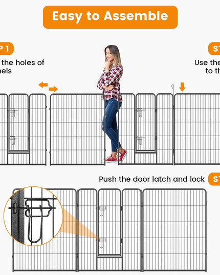 Giantex Dog Playpen Outdoor 40" H - 8/16 Panels Metal Pet Fence for Large Dogs, Heavy Duty Dog Pen Exercise Fence with Door