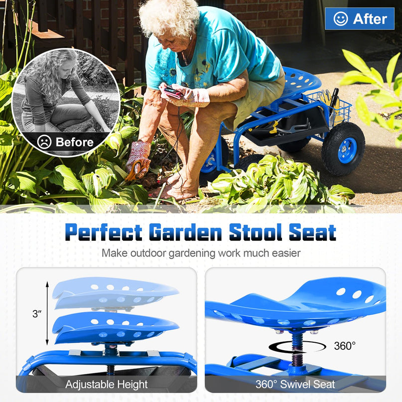 Giantex Garden Cart Rolling Tray Gardening Planting with Work Seat
