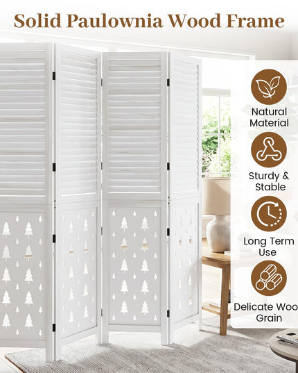 GIANTEX 67"H Folding Room Divider with Louvered Slats & Pine Tree Cutout