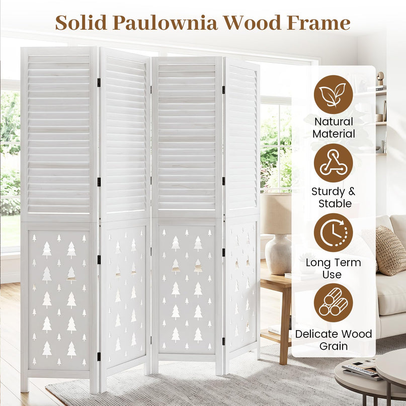 GIANTEX 67"H Folding Room Divider with Louvered Slats & Pine Tree Cutout