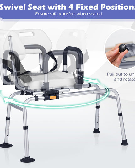 Giantex Sliding Shower Chair with Swivel Seat Flip-Up Padded Armrests & Safety Belt for Seniors
