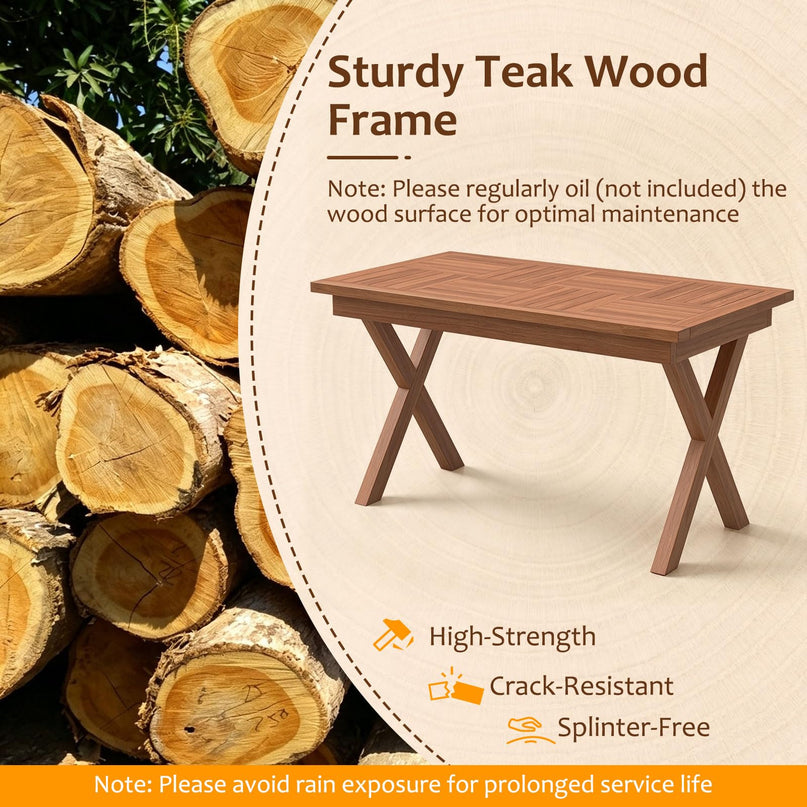 GIANTEX 31.5" Outdoor Teak Wood Coffee Table with Slatted Tabletop