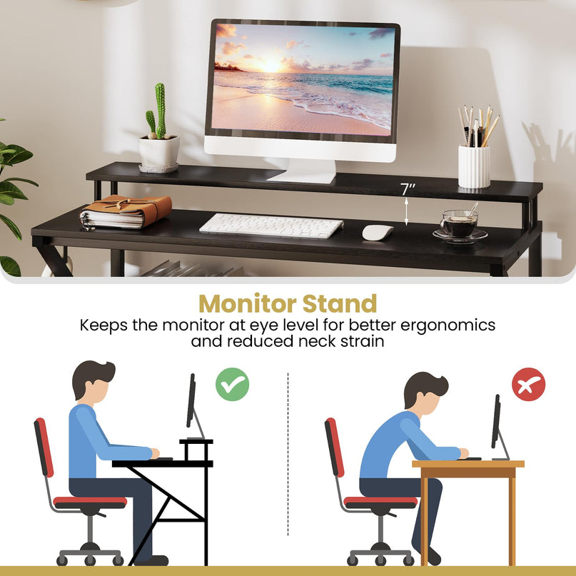 Giantex Compact Computer Desk for Small Spaces with Monitor Stand