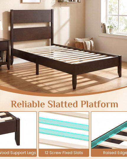 GIANTEX Twin/Full/Queen Size Wooden Bed Frame with Slatted Headboard