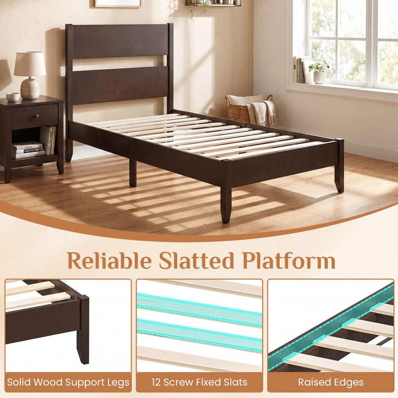 GIANTEX Twin/Full/Queen Size Wooden Bed Frame with Slatted Headboard