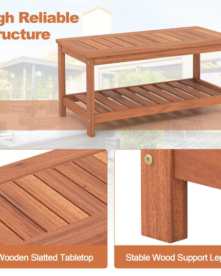 Giantex Hardwood Patio Coffee Table - 2-Tier Wooden Coffee Table