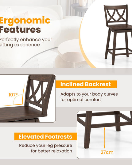 Giantex 24" Bar Stools Set of 2/4, Swivel Wooden Bar Chairs with Rubber Wood Frame, Dark Grey