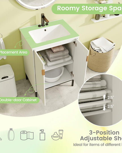 24” Undermount Bathroom Storage Cabinet and Sink Combo Set with 2 Doors