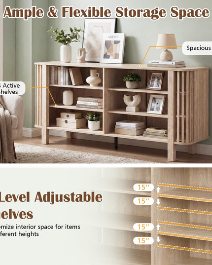 Giantex 59" TV Stand for TVs Up to 55 Inches with Adjustable Shelves & Unique Slatted Decoration