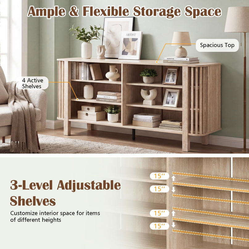 Meuble TV Giantex de 150 cm pour téléviseurs jusqu'à 55 pouces avec étagères réglables et décoration à lattes unique