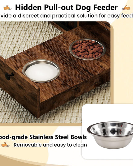 Meuble cage pour chien Giantex 47,5" avec tiroir d'alimentation dissimulé et meuble de rangement latéral