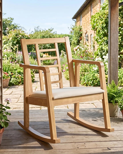 Giantex Solid Rubber Wooden Rocking Chair with Fabric Upholstered Seat (1/2)
