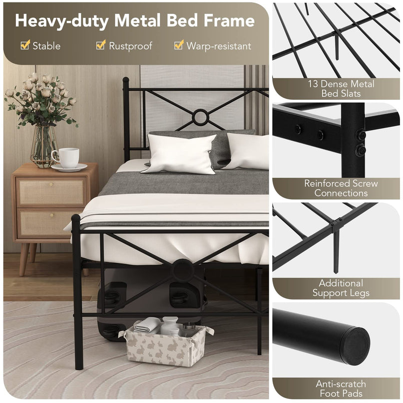 Giantex Full/Queen Size Metal Platform Bed Frame with Vintage Headboard and Footboard