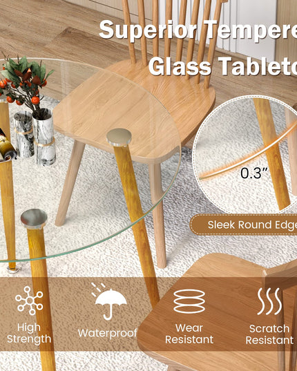 Giantex Round Glass Dining Table, Kitchen Dinner Table with Tempered Glass Tabletop & Metal Legs