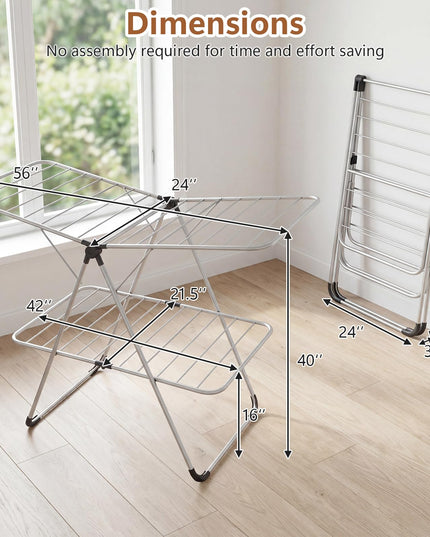 Giantex Foldable Clothes Drying Rack 2-Tier Aluminum Laundry Drying Rack