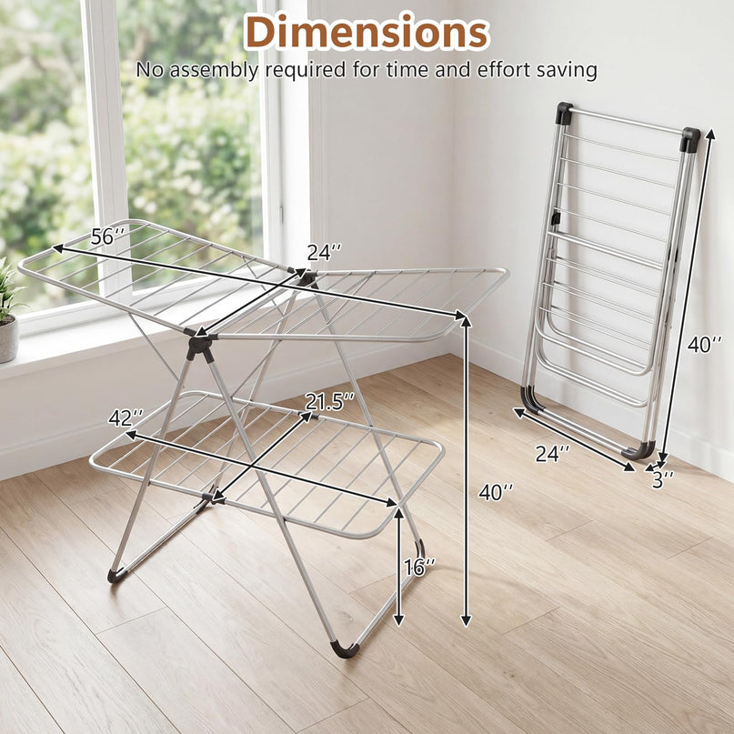 Giantex Foldable Clothes Drying Rack 2-Tier Aluminum Laundry Drying Rack