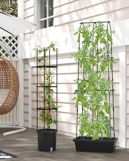 Giantex Set of 2 Raised Garden Bed w/Trellis & Plant Cage, Planter Box w/ 71” Cucumber Trellis