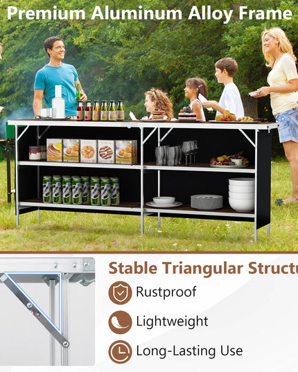 Giantex Extra Long Portable Bar Table with 2 Tier Storage Shelves