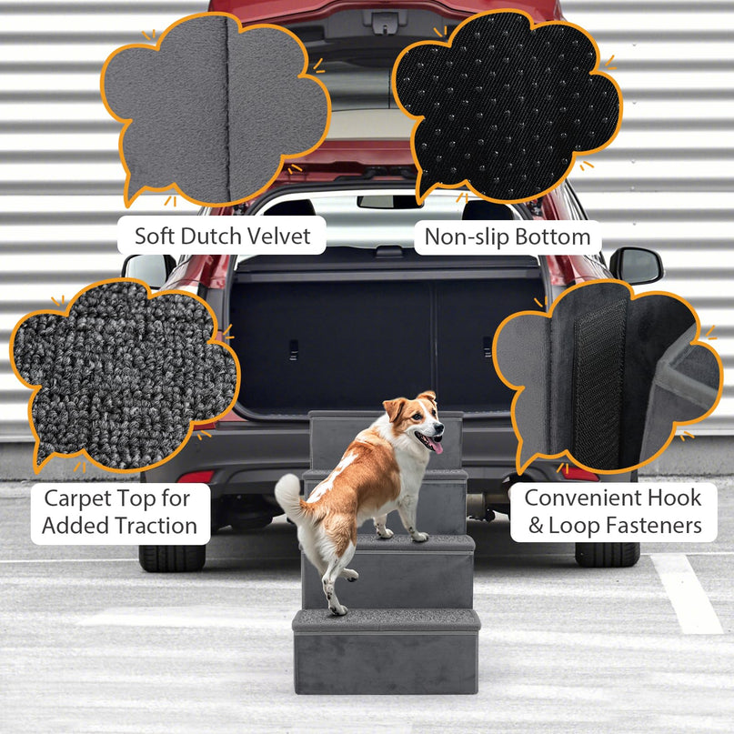 Giantex Dog Stairs with Storage - 23" H Folding 4-Step Pet Stairs