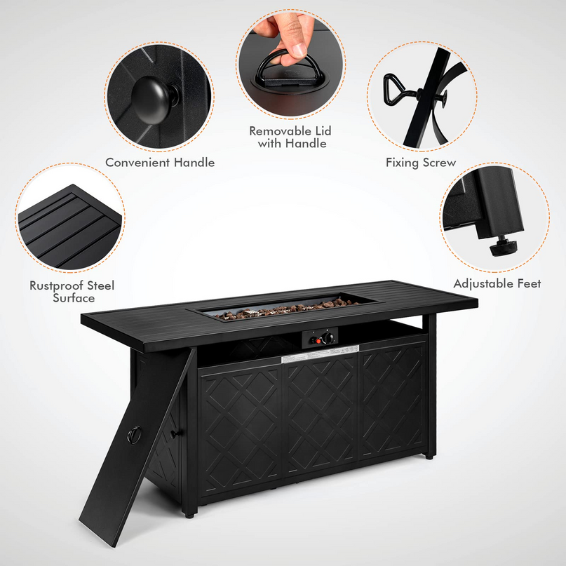 Giantex Gas Fire Table, Rectangular Outdoor Patio Propane Firepit Table
