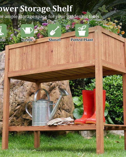 Jardinière surélevée en bois Giantex avec support pour plantes et doublure noire (40"x20"x39")
