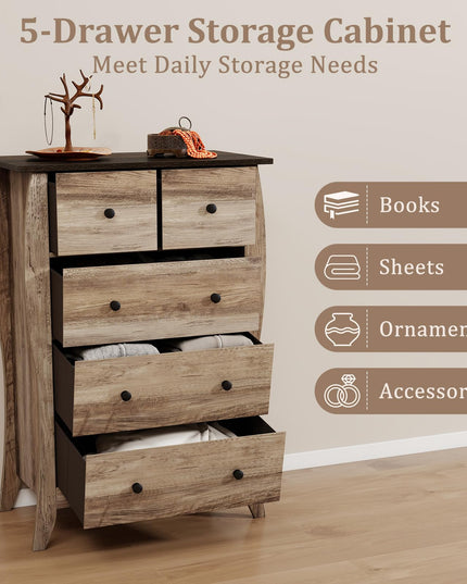 Giantex Storage Cabinet with Foldable & Detachable Fabric Drawers, Anti-Tipping Kit, 26.5” x 15” x 38” Farmhouse Floor Cabinet