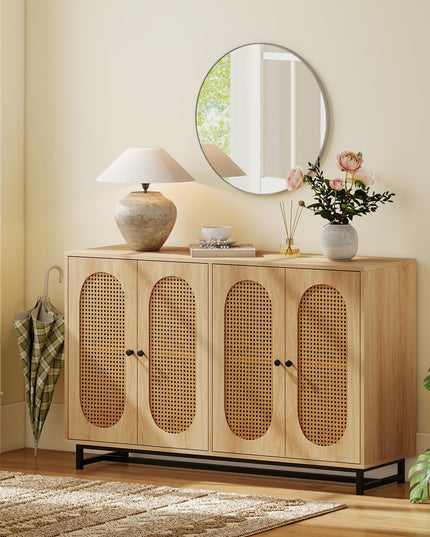 Giantex Large PE Rattan Storage Cabinet with 4 Doors and Adjustable Shelves