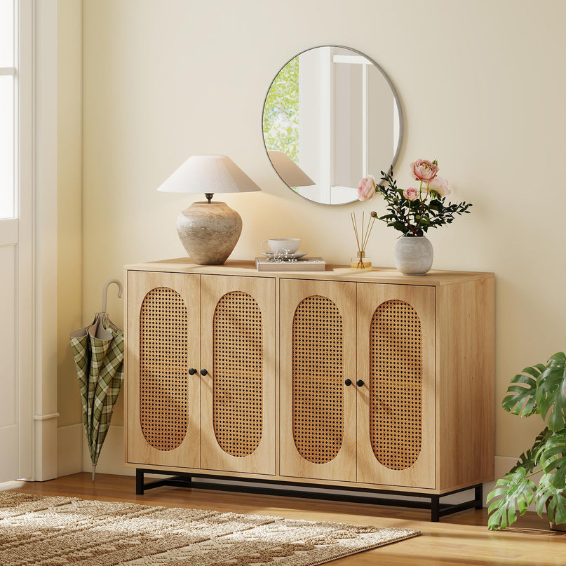 Giantex Large PE Rattan Storage Cabinet with 4 Doors and Adjustable Shelves