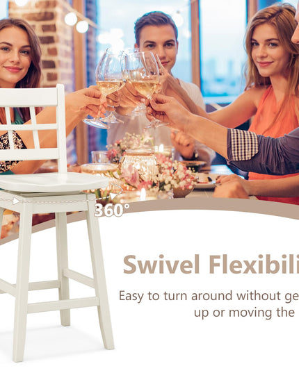 Giantex Bar Stools, Farmhouse Swivel Barstools with 6-Grid Hollow Back & Ergonomic Contoured Seat
