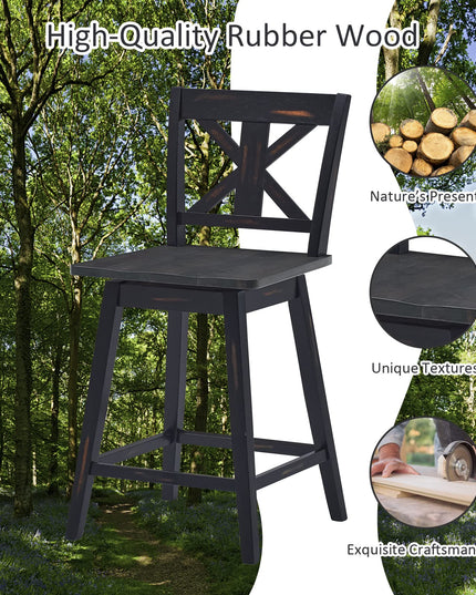 360 Degree Rubber Wood Bar Chairs, Vintage Bar Stools for Home, Restaurant & Pub
