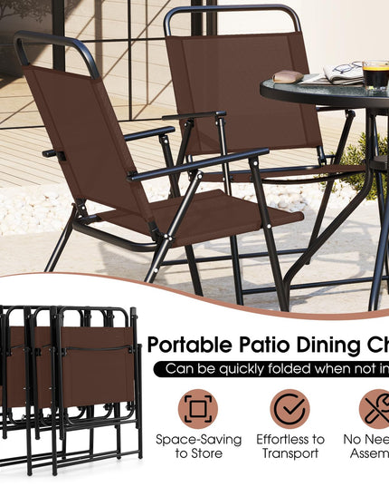 Giantex 6 Pieces Patio Dining Set, Folding Patio Chairs Set of 4, Tempered Glass Umbrella Table with Hole
