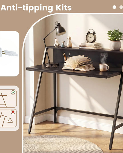 Giantex 31.5" Small Industrial Writing Desk with Raised Storage Shelf & Heavy-Duty Metal Frame