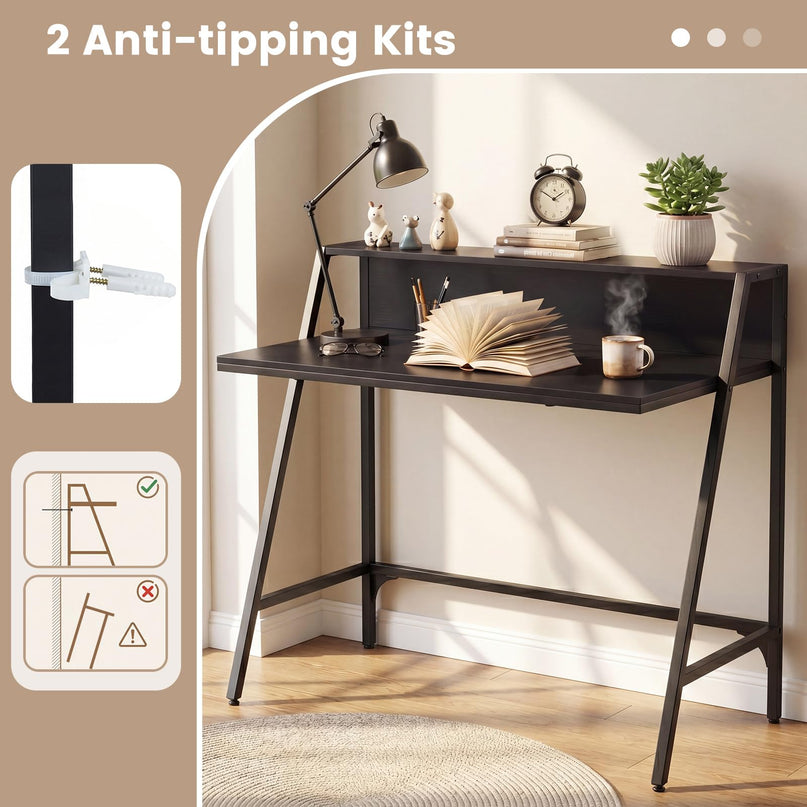 Giantex 31.5" Small Industrial Writing Desk with Raised Storage Shelf & Heavy-Duty Metal Frame