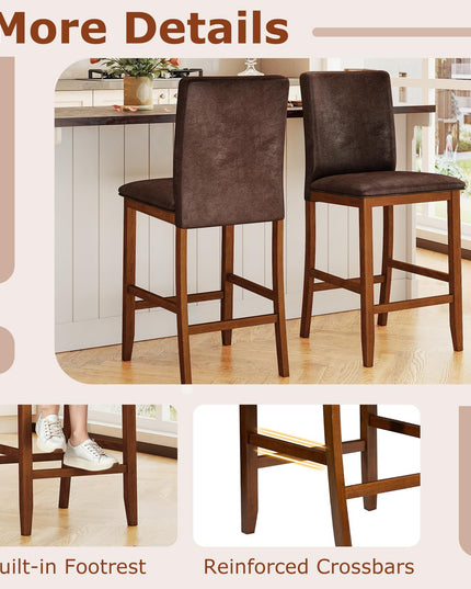 Giantex Bar Stools Set of 2/4 26" Upholstered Counter Height Bar Chairs