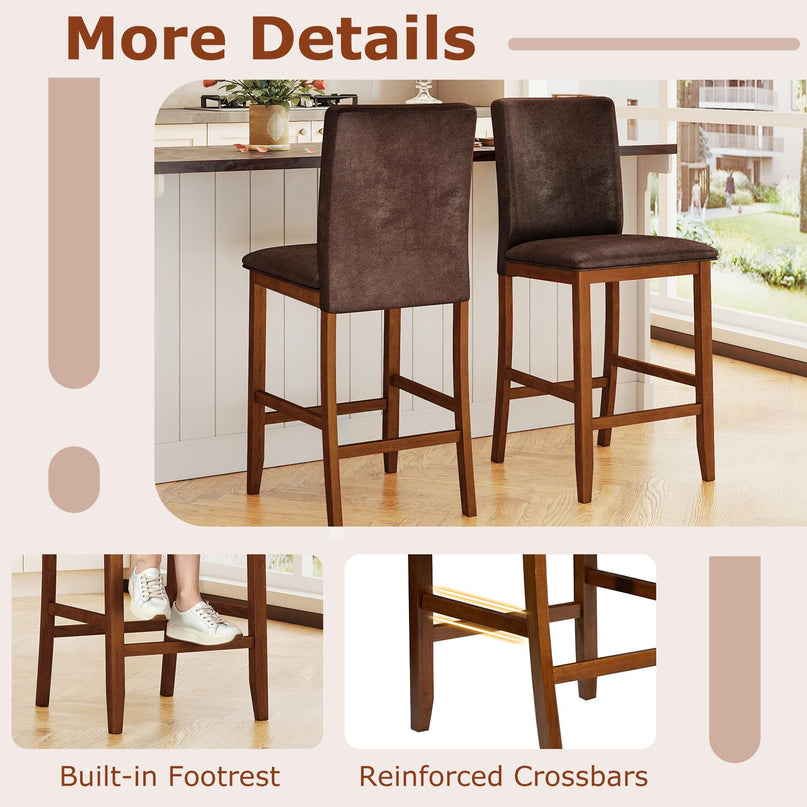 Giantex Bar Stools Set of 2/4 26" Upholstered Counter Height Bar Chairs