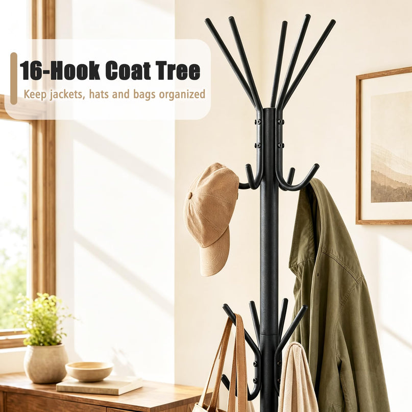 GIANTEX Metal Coat Rack Freestanding with 16 Hooks & 4 Legs