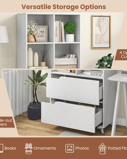 Giantex 51" Tall Bookcase with 2 Drawers, 4-Tier Open Bookshelf with 4 Storage Cubes, White