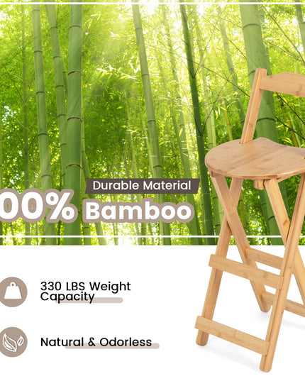 Folding Bamboo Bar Stools 24” Kitchen Counter Height Stool with Backrest & Footrest