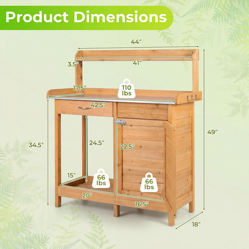 Giantex Potting Bench Table with Storage Cabinet & Drawer