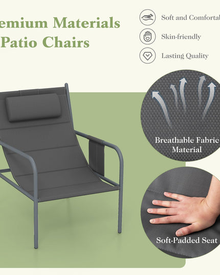 Giantex 3 Piece Patio Bistro Set, Outdoor Metal Chairs Set of 2 with Coffee Table, Breathable Fabric Seats